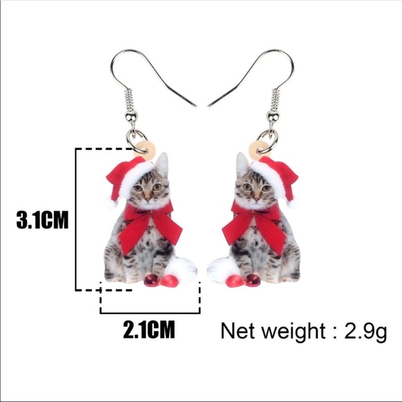 Christmas Cat with Bow Ornament Acrylic Earrings - Picture 6 of 6